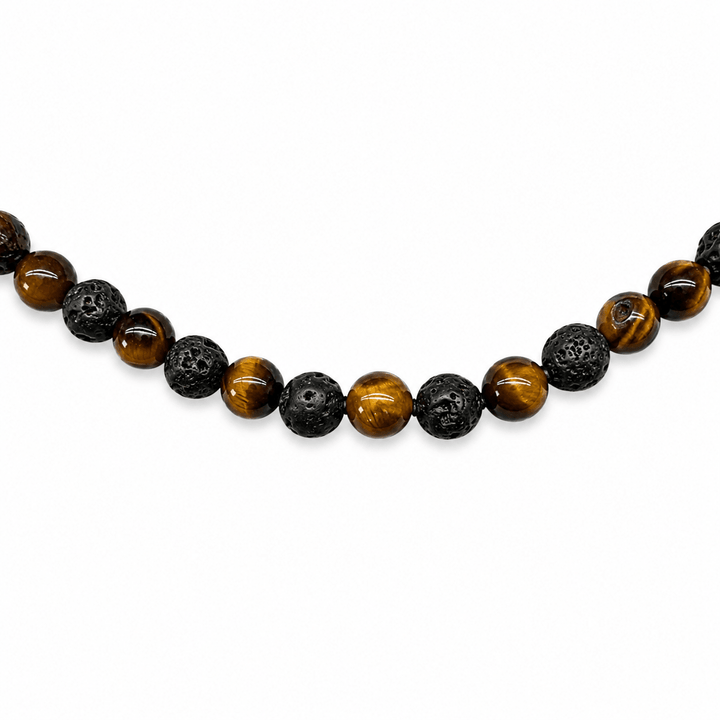 Tigerauge- und Lava-Halskette (7 mm) - Atelier Tibet