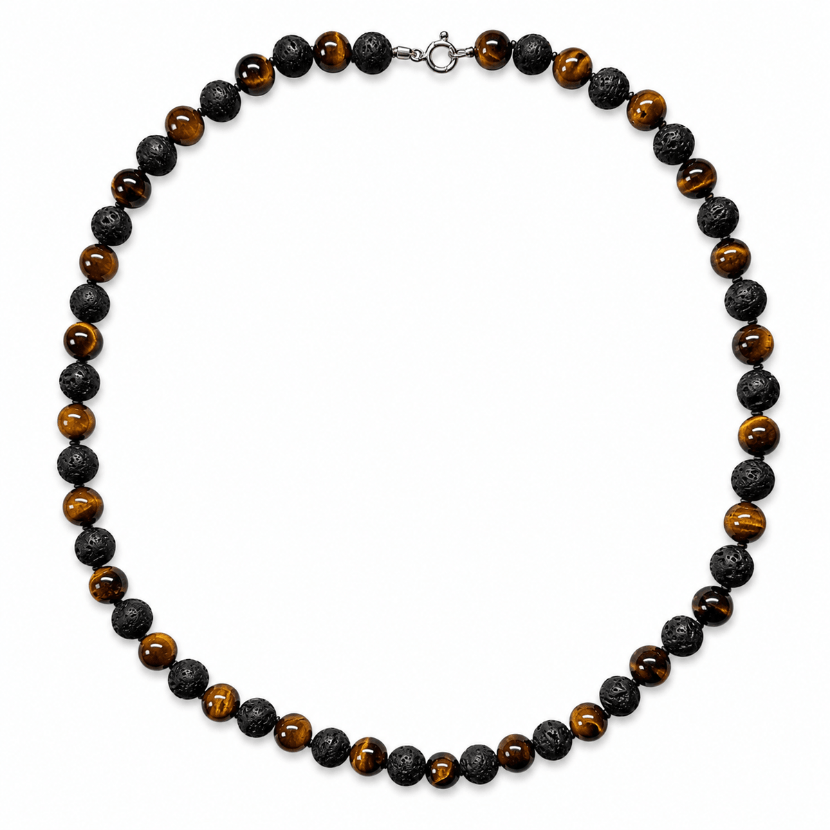 Tigerauge- und Lava-Halskette (8 mm) - Atelier Tibet