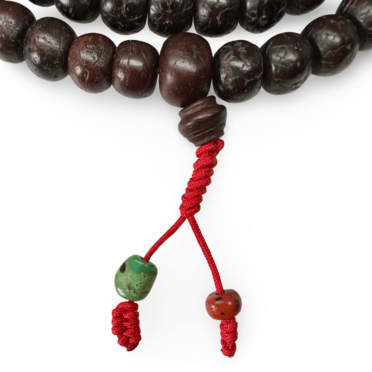 Traditionelle Bodhi Samen Mala mit Koralle, Dzi und Tibet Türkis - Atelier Tibet