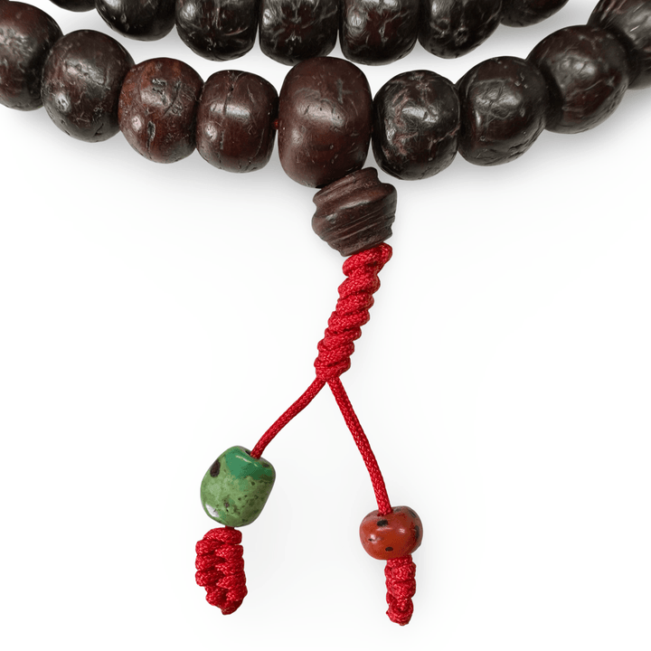Traditionelle Bodhi Samen Mala mit Koralle, Dzi und Tibet Türkis - Atelier Tibet