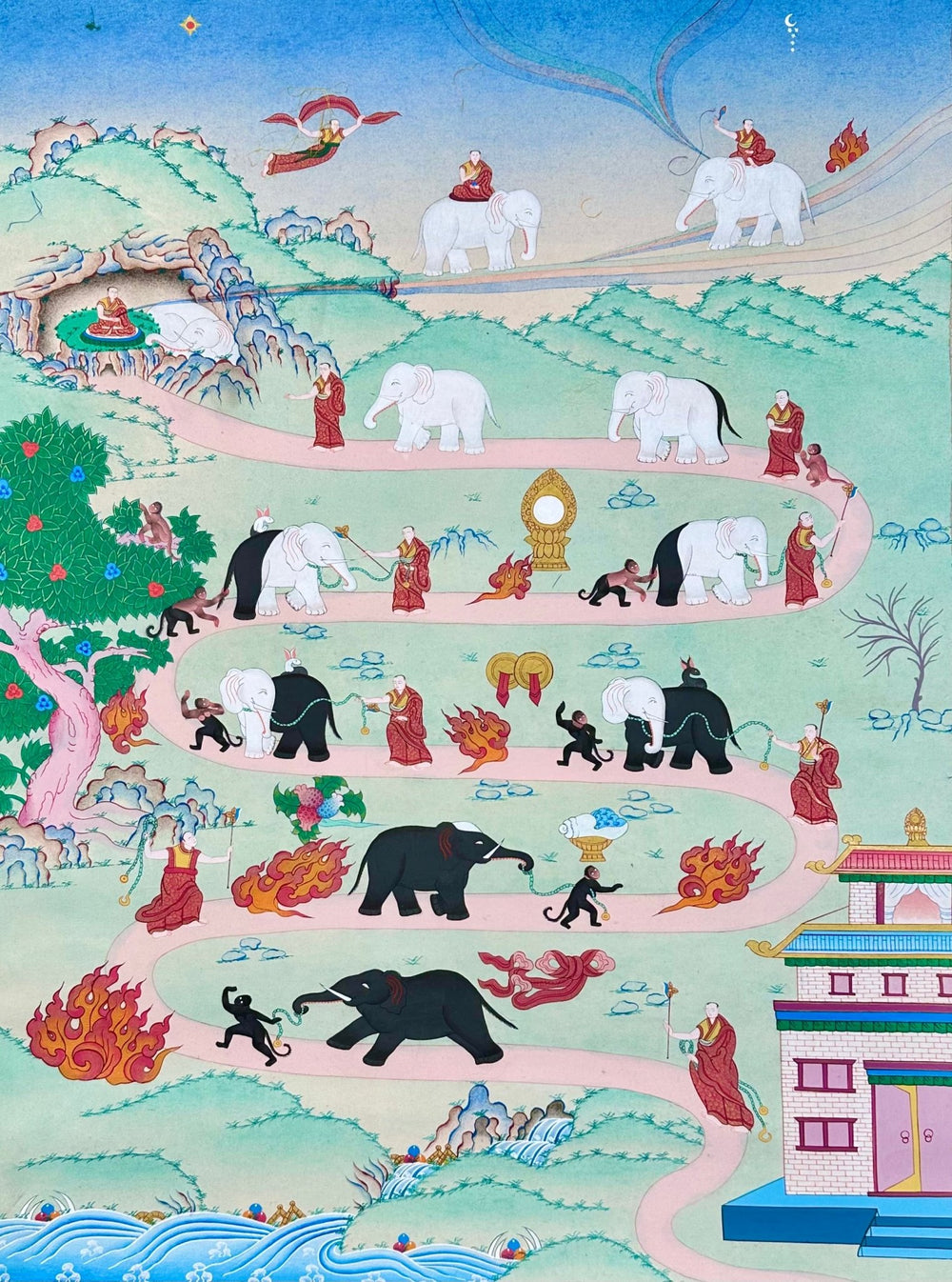 Traditionelle Thangka «Pfad der Meditation» - Atelier Tibet