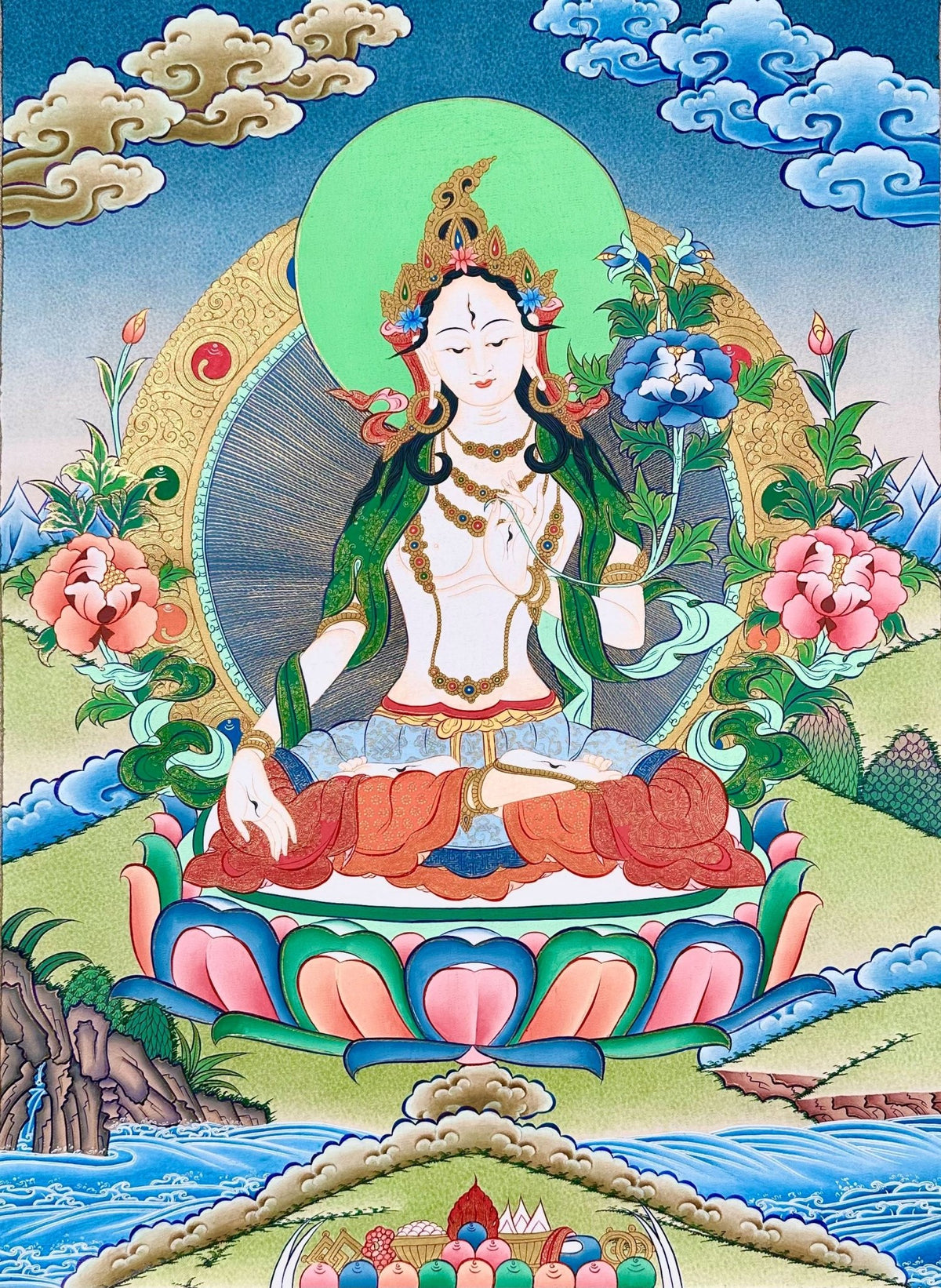 Traditionelle Thangka «Weisse Tara» - Atelier Tibet