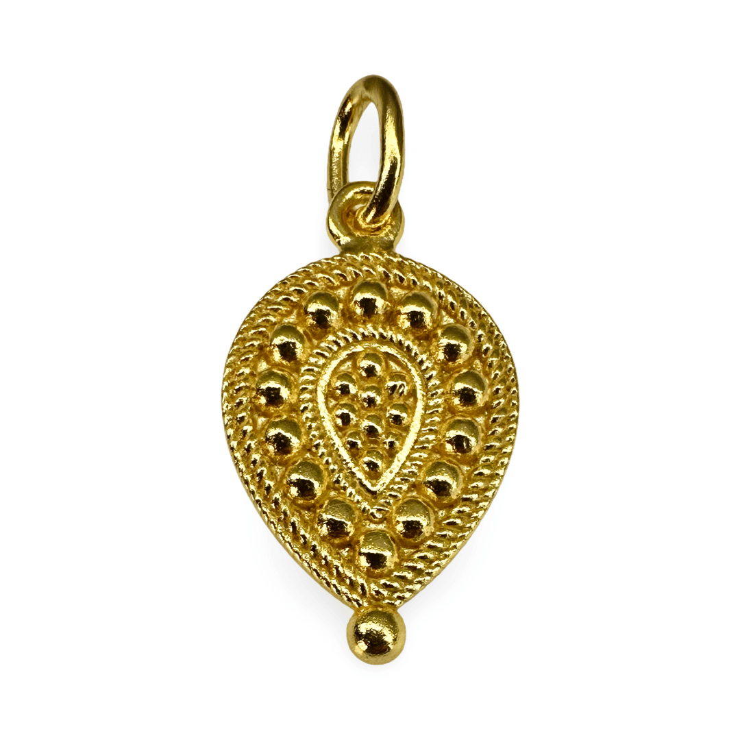 Tropfenförmiger Anhänger aus vergoldetem Silber mit feinem Kugelornament - Atelier Tibet