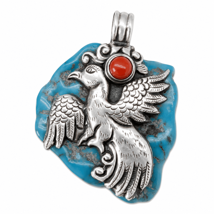 Türkis-Anhänger mit Silber-Garuda und Koralle - Atelier Tibet