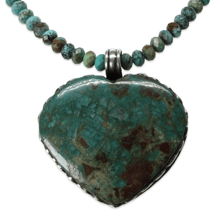 Türkis-Kette mit beidseitigem tibetischem Herzanhänger - Atelier Tibet