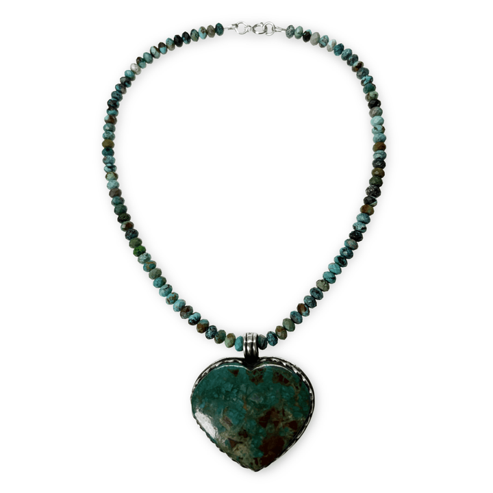 Türkis-Kette mit beidseitigem tibetischem Herzanhänger - Atelier Tibet