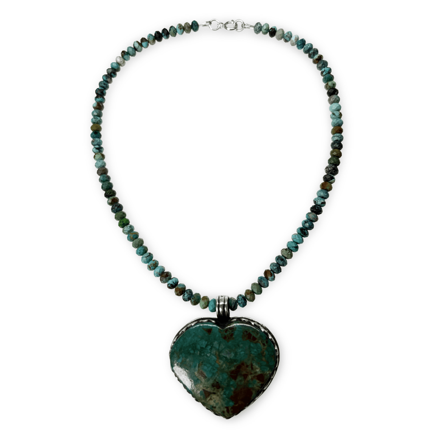 Türkis-Kette mit beidseitigem tibetischem Herzanhänger - Atelier Tibet