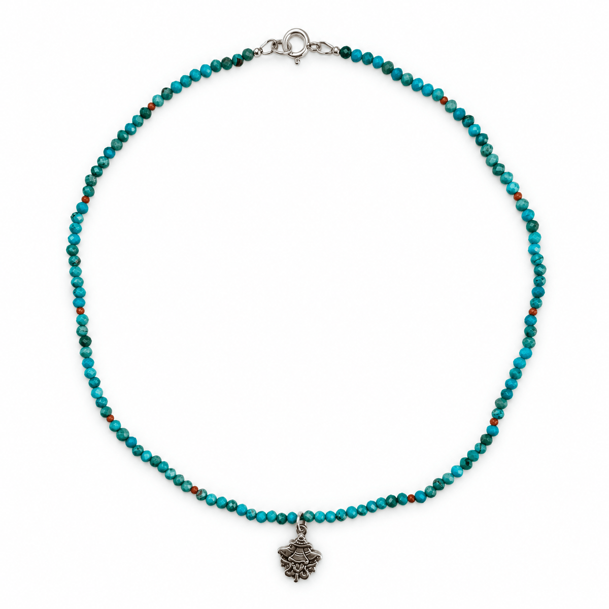 Türkis-Kette mit Siegesbanner aus Silber - Atelier Tibet