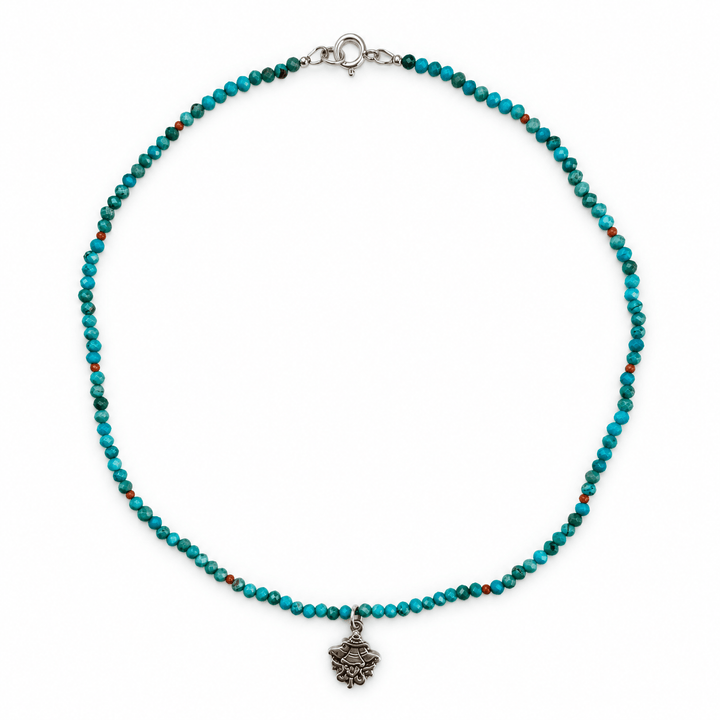Türkis-Kette mit Siegesbanner aus Silber - Atelier Tibet