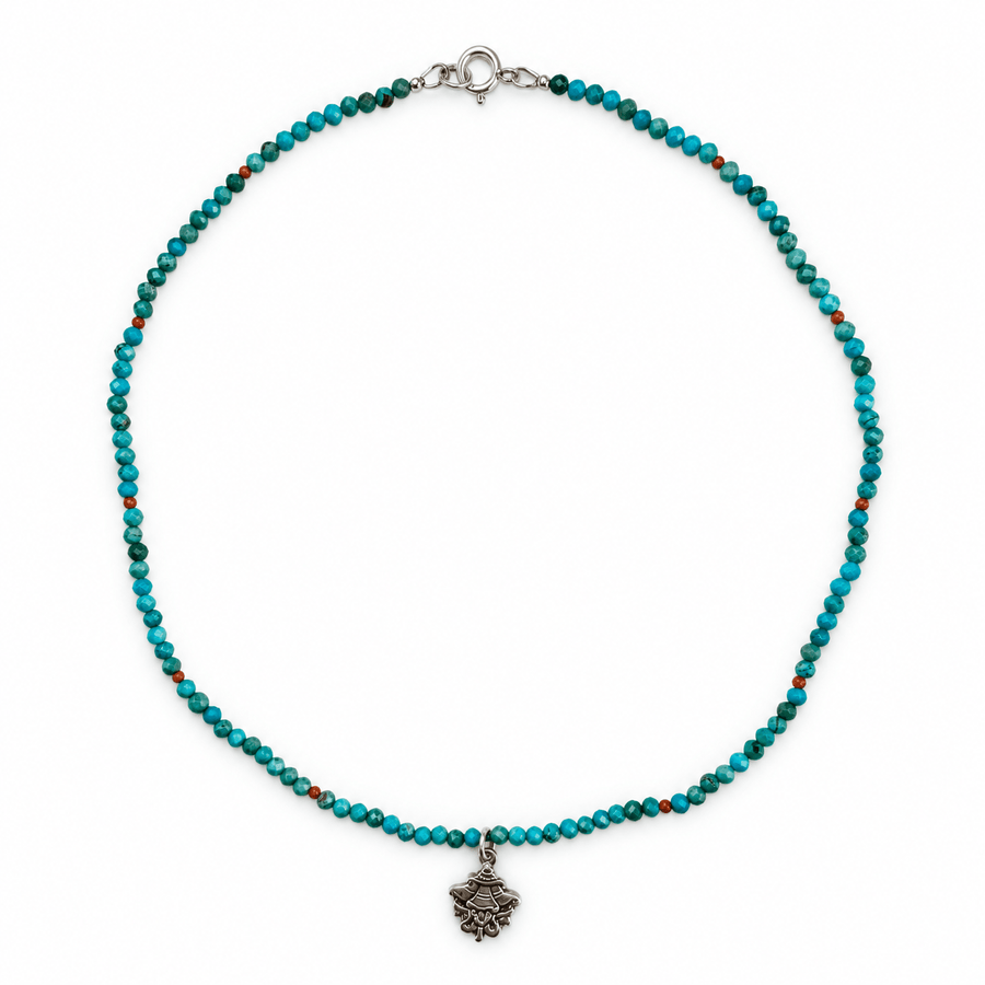 Türkis-Kette mit Siegesbanner aus Silber - Atelier Tibet