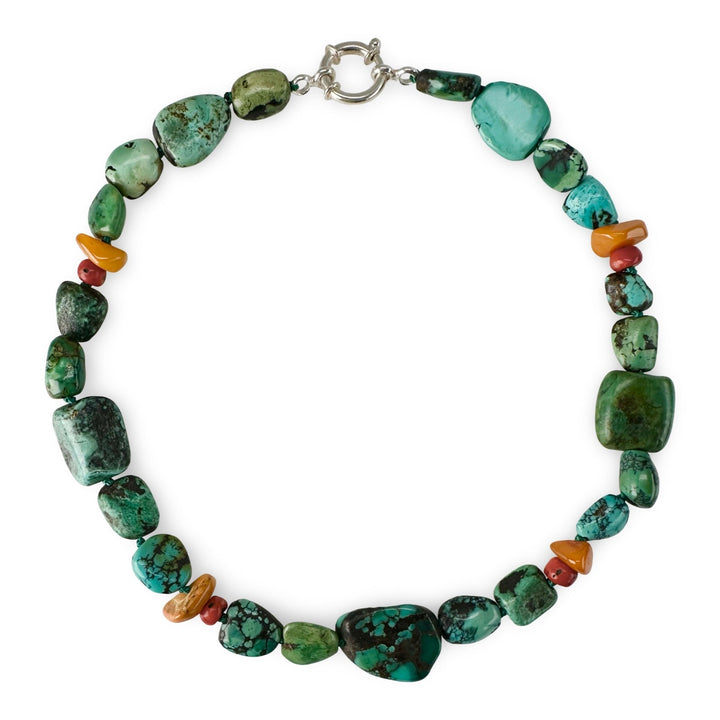 Türkis - Kette mit Bernstein und Koralle - Atelier Tibet