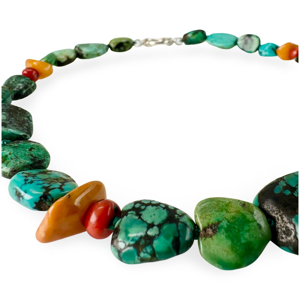 Türkis - Kette mit Bernstein und Koralle - Atelier Tibet