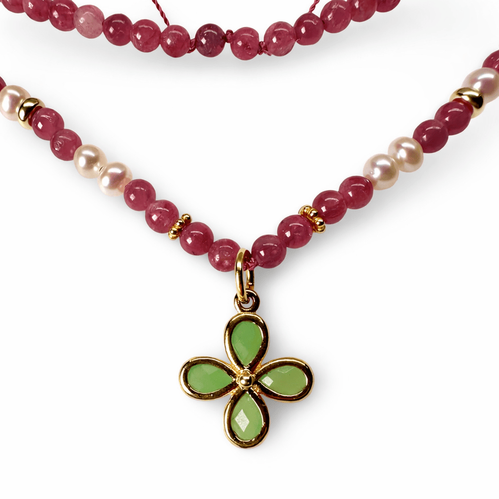 Turmalin - Halskette mit Chrysopras - Anhänger - Atelier Tibet