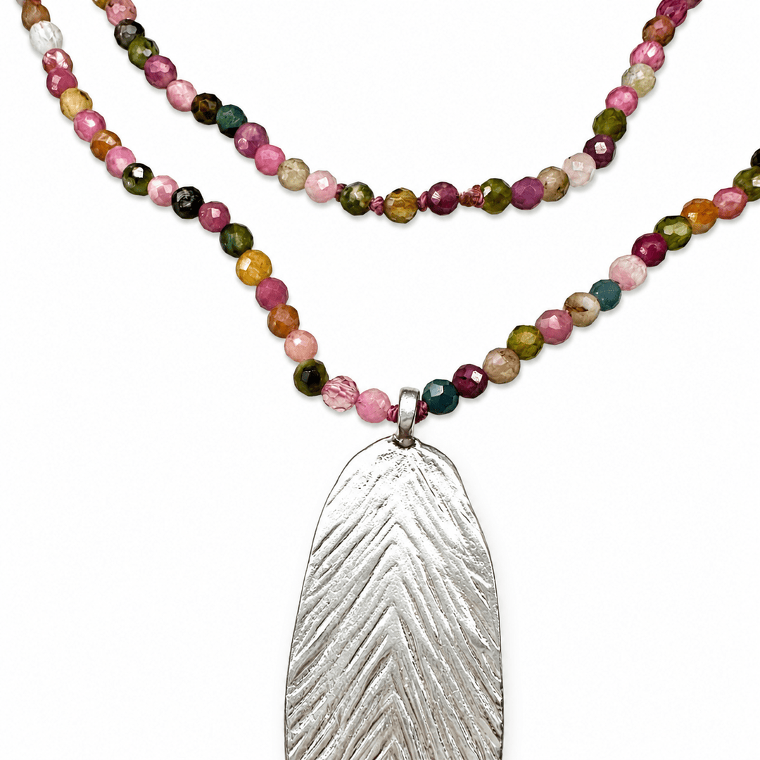 Turmalin-Halskette mit Silberblatt - Atelier Tibet