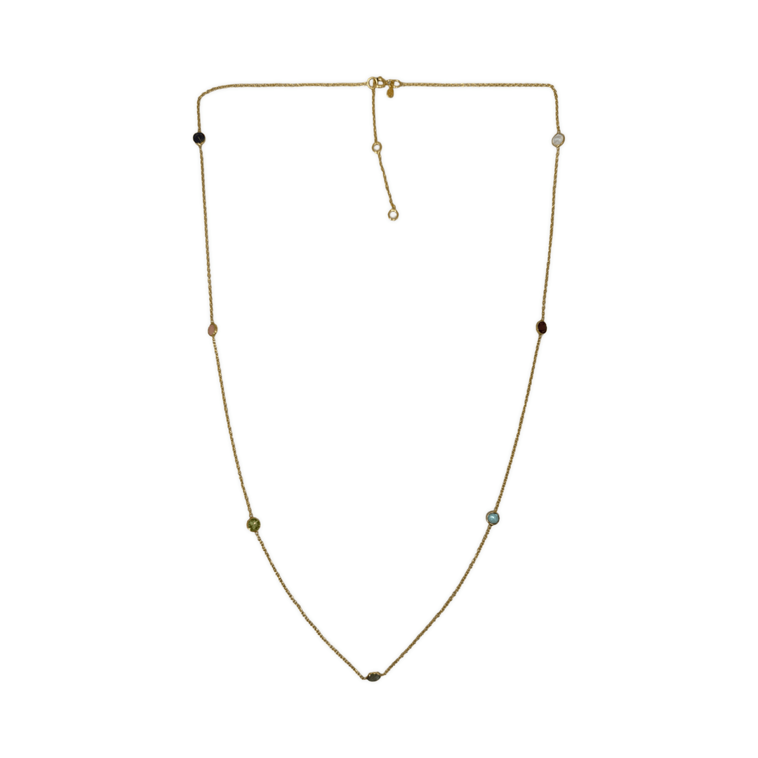Vergoldete Halskette mit bunten Edelsteinen - Atelier Tibet