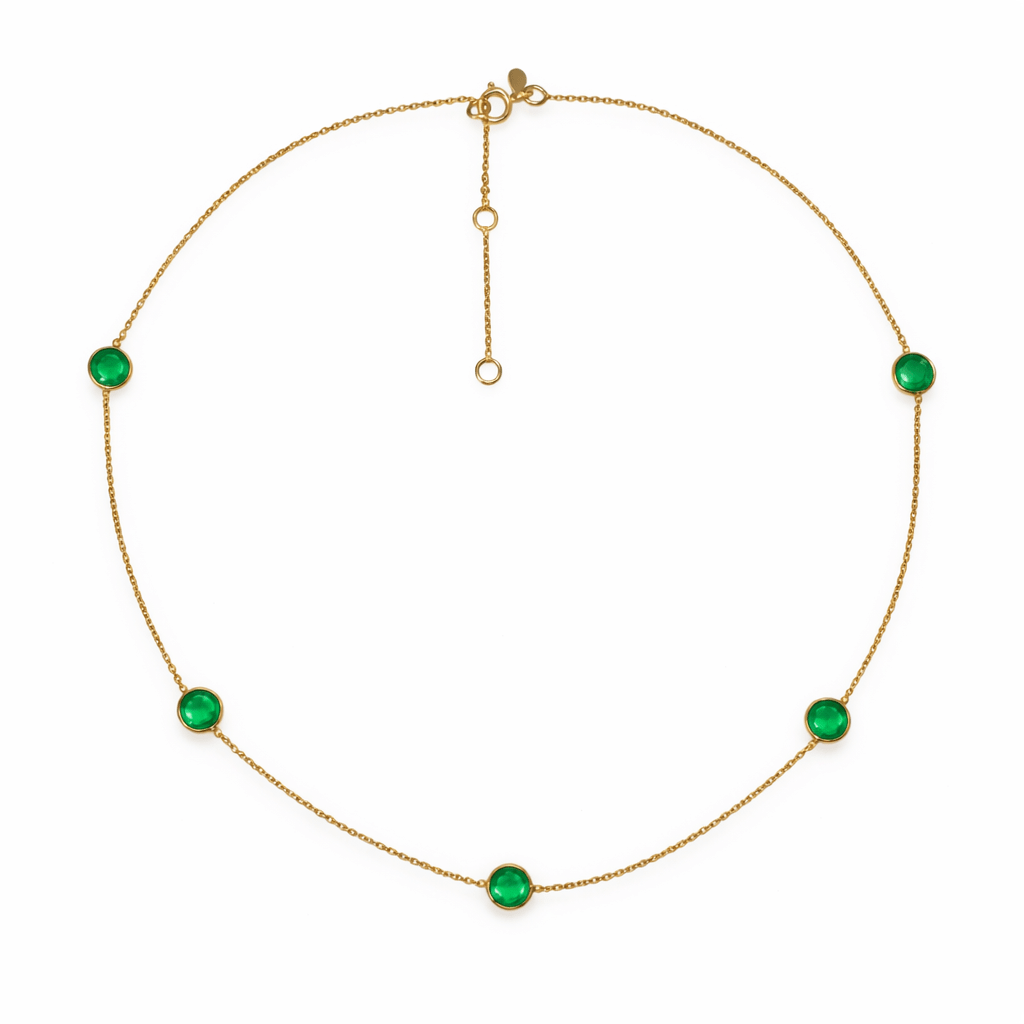 Vergoldete Halskette mit grünem Onyx - Atelier Tibet