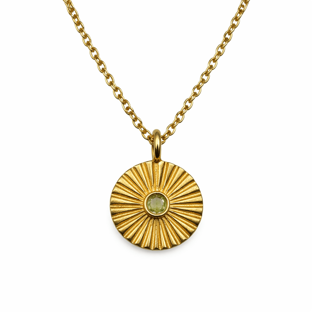 Vergoldete Halskette mit Peridot - Medaillon - Atelier Tibet