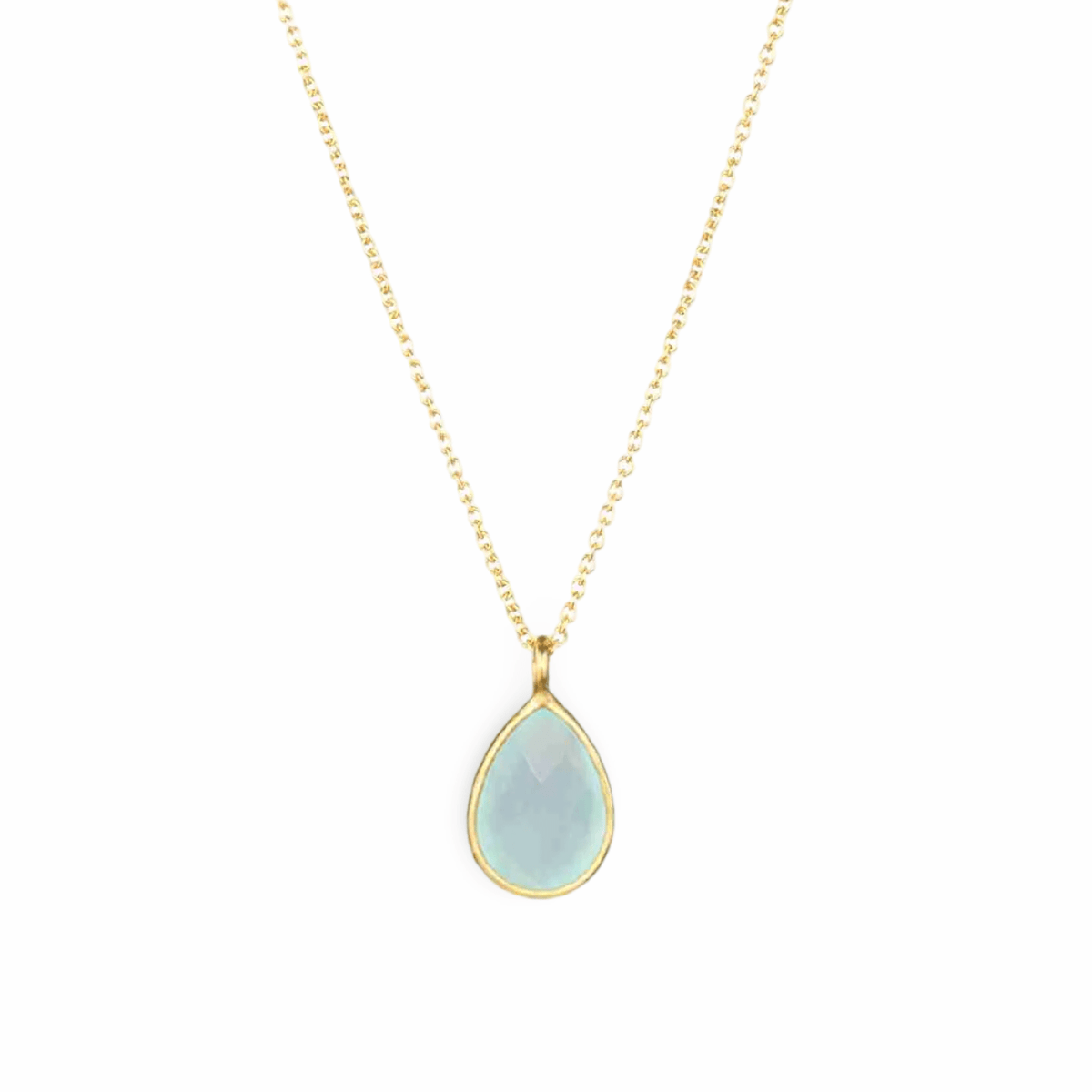 Vergoldete Halskette mit tropfenförmigem Chalcedon - Anhänger - Atelier Tibet