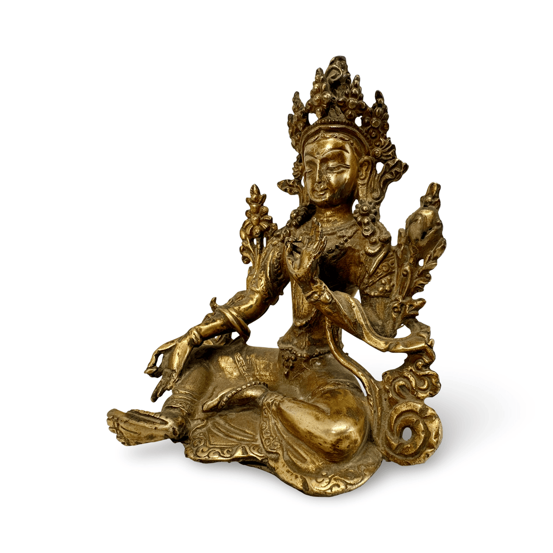 Vergoldete Kupferstatue der Grünen Tara in antikem Stil - Atelier Tibet