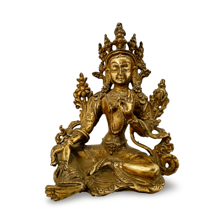 Vergoldete Kupferstatue der Grünen Tara in antikem Stil - Atelier Tibet