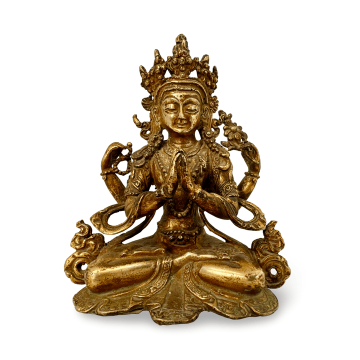 Vergoldete Kupferstatue des Avalokiteshvara in antikem Stil - Atelier Tibet