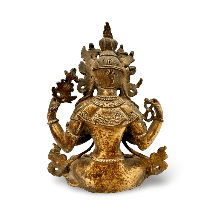 Vergoldete Kupferstatue des Avalokiteshvara in antikem Stil - Atelier Tibet