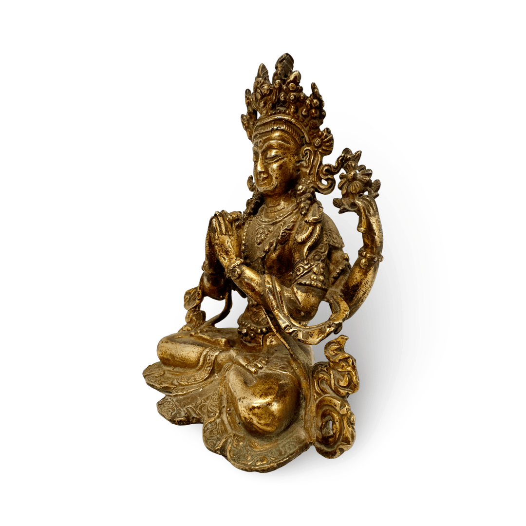 Vergoldete Kupferstatue des Avalokiteshvara in antikem Stil - Atelier Tibet