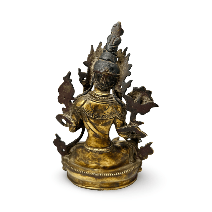 Vergoldete Kupferstatue «Grüne Tara» in antikem Stil mit Patina - Atelier Tibet