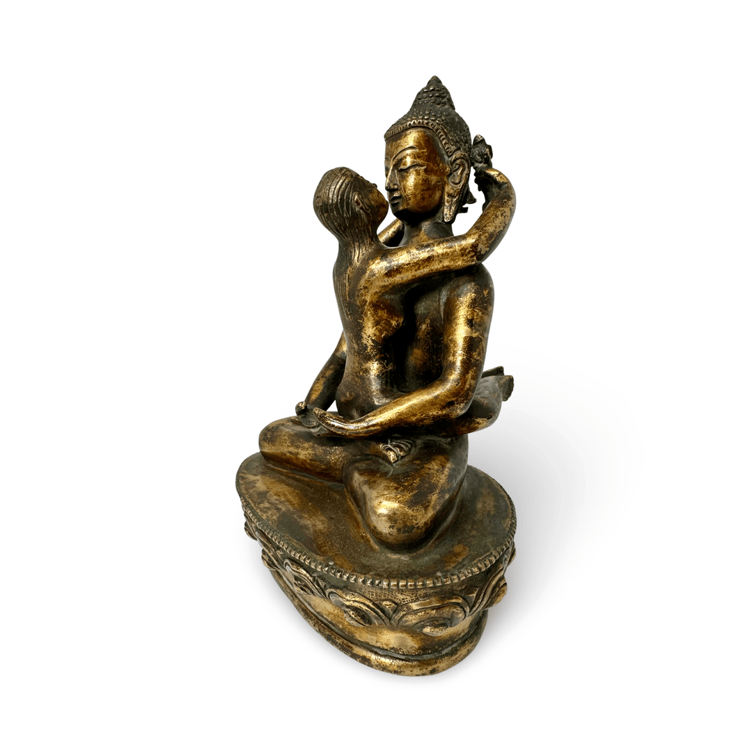 Vergoldete Kupferstatue «Samantabhadra» in antikem Stil mit Patina - Atelier Tibet
