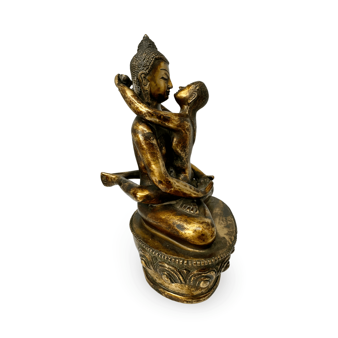 Vergoldete Kupferstatue «Samantabhadra» in antikem Stil mit Patina - Atelier Tibet