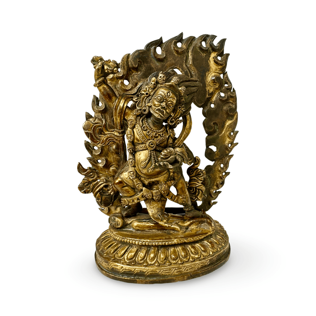 Vergoldete Kupferstatue «Vajrapani» in antikem Stil mit Patina - Atelier Tibet