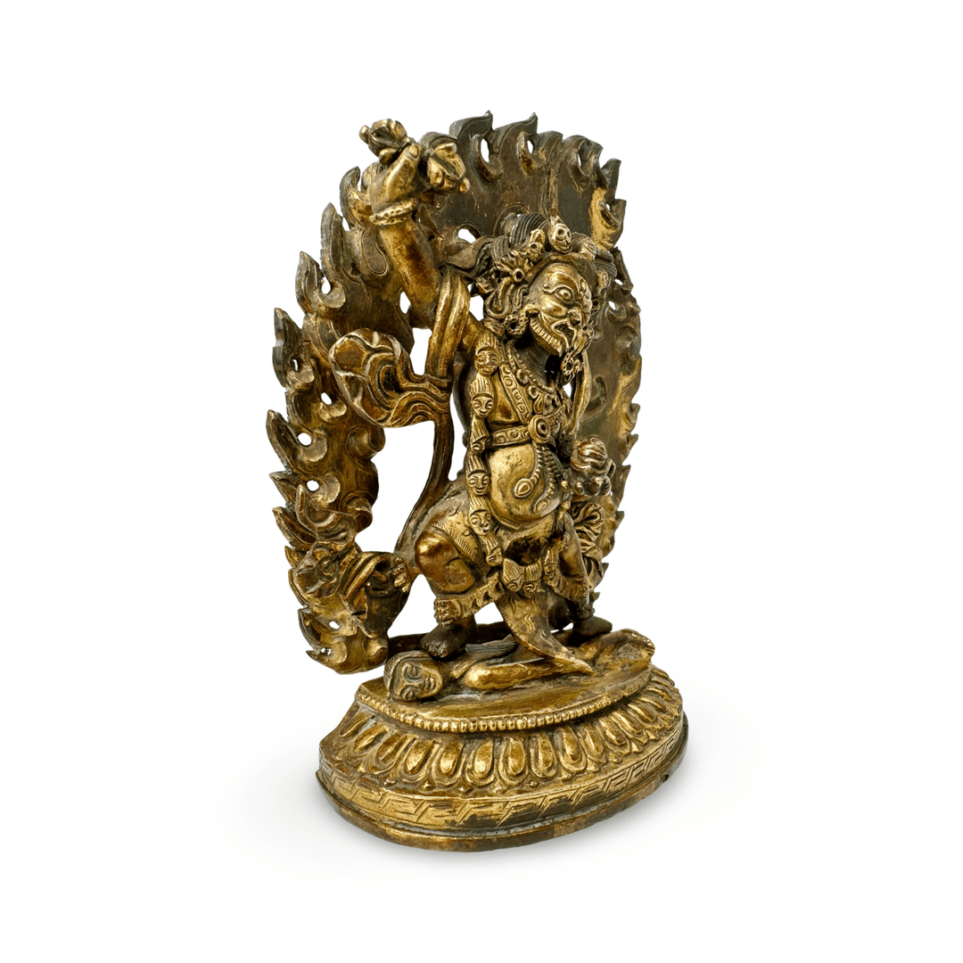 Vergoldete Kupferstatue «Vajrapani» in antikem Stil mit Patina - Atelier Tibet