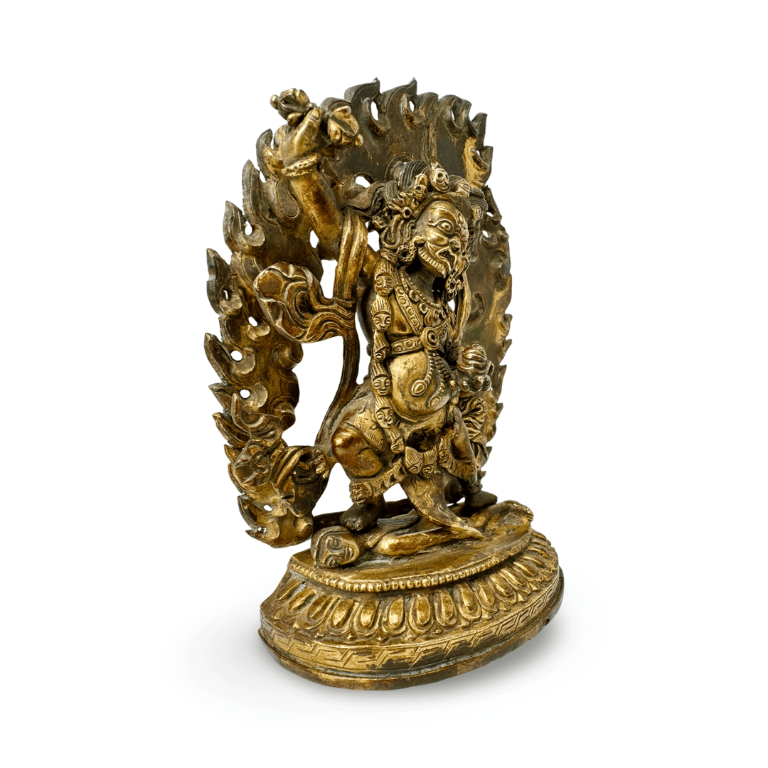 Vergoldete Kupferstatue «Vajrapani» in antikem Stil mit Patina - Atelier Tibet