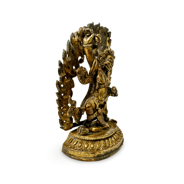 Vergoldete Kupferstatue «Vajrapani» in antikem Stil mit Patina - Atelier Tibet