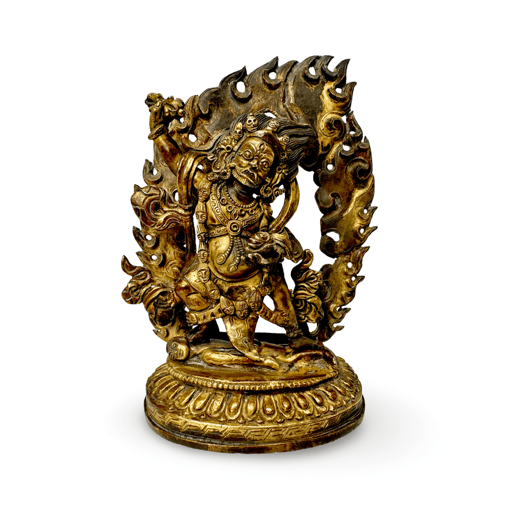 Vergoldete Kupferstatue «Vajrapani» in antikem Stil mit Patina - Atelier Tibet