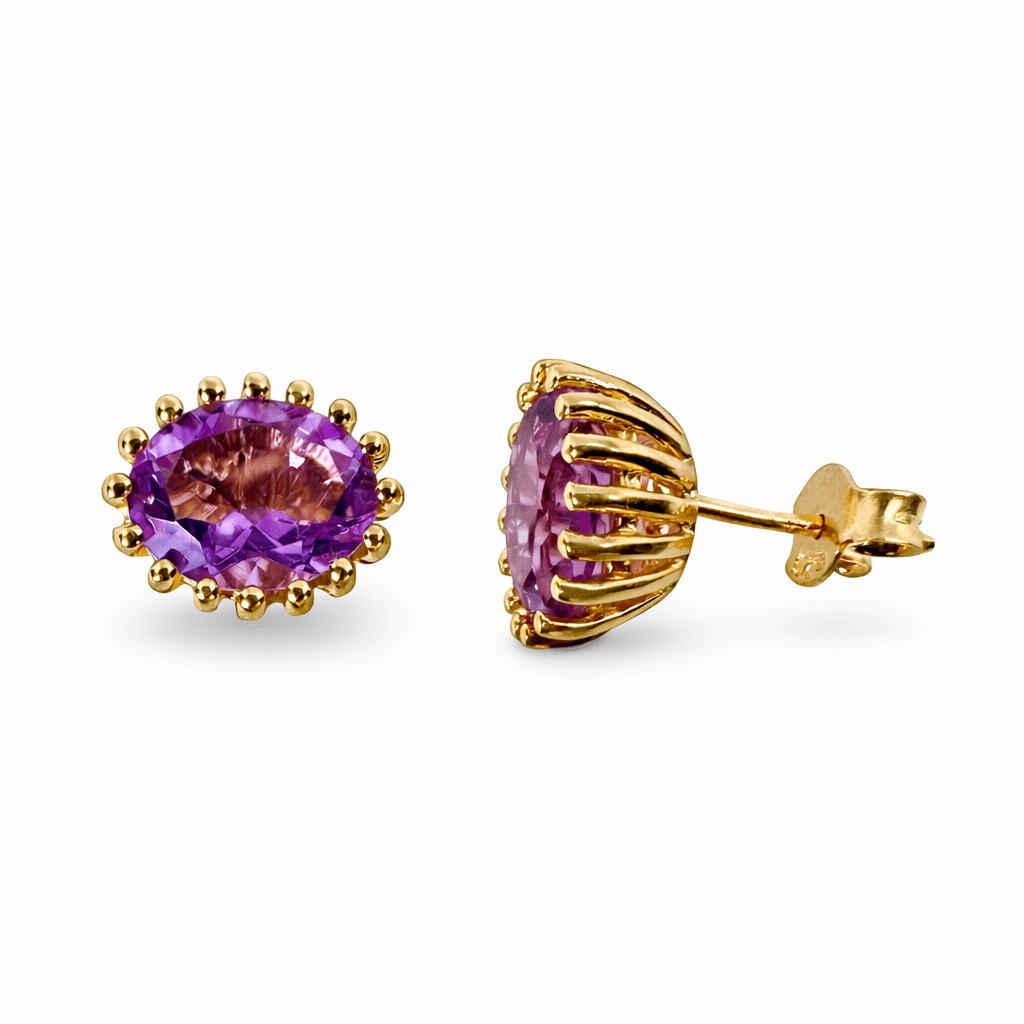 Vergoldete Ohrstecker mit Amethyst - Atelier Tibet