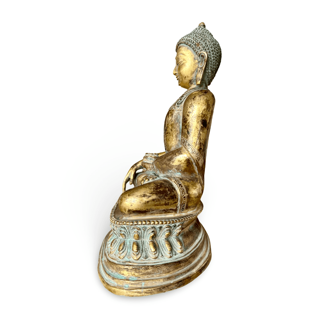 Vergoldete, patinierte Shakyamuni - Buddha - Statue aus Kupfer, 20 cm hoch - Atelier Tibet