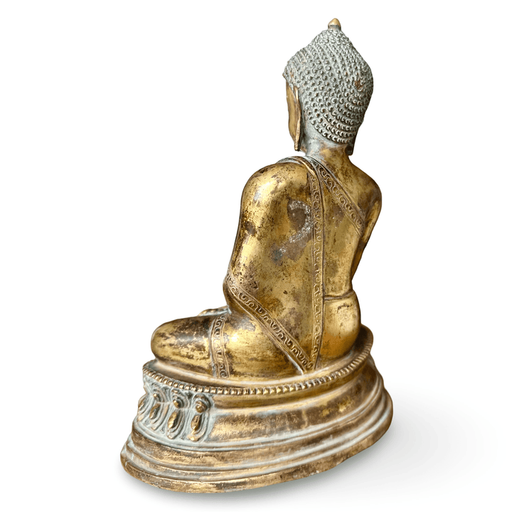 Vergoldete, patinierte Shakyamuni - Buddha - Statue aus Kupfer, 20 cm hoch - Atelier Tibet