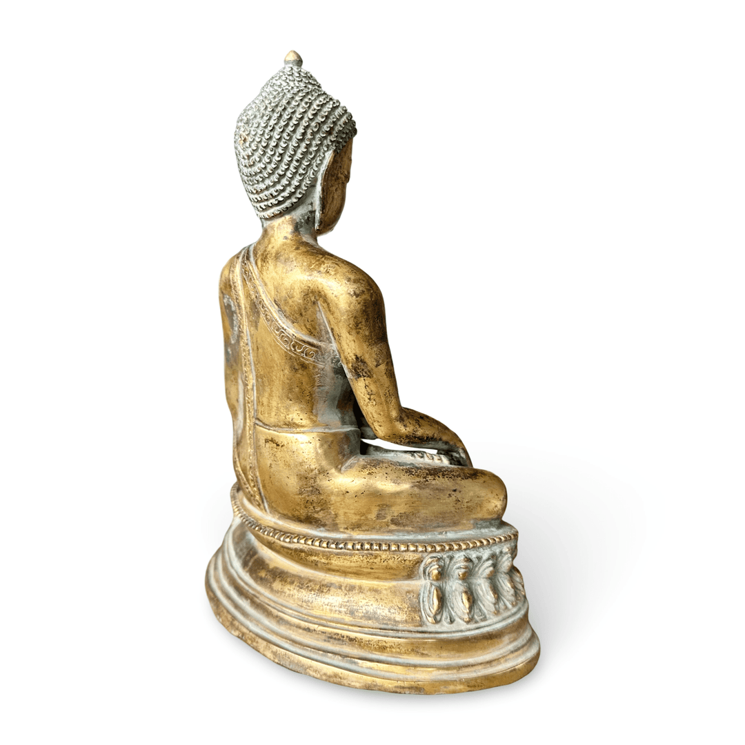 Vergoldete, patinierte Shakyamuni - Buddha - Statue aus Kupfer, 20 cm hoch - Atelier Tibet