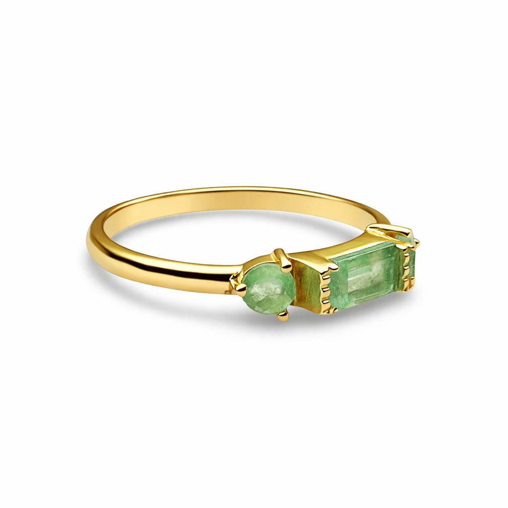 Vergoldeter Ring mit Nephrit - Einlagen - Atelier Tibet