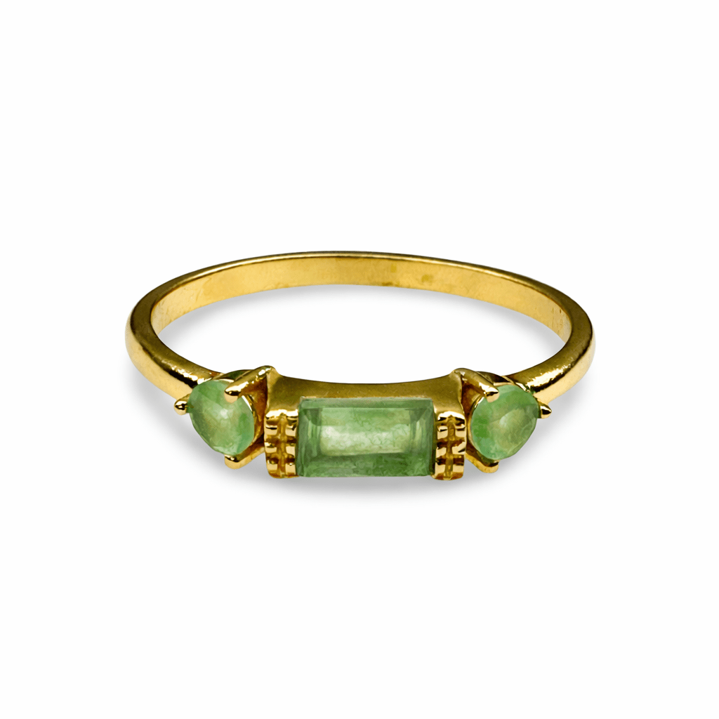 Vergoldeter Ring mit Nephrit - Einlagen - Atelier Tibet