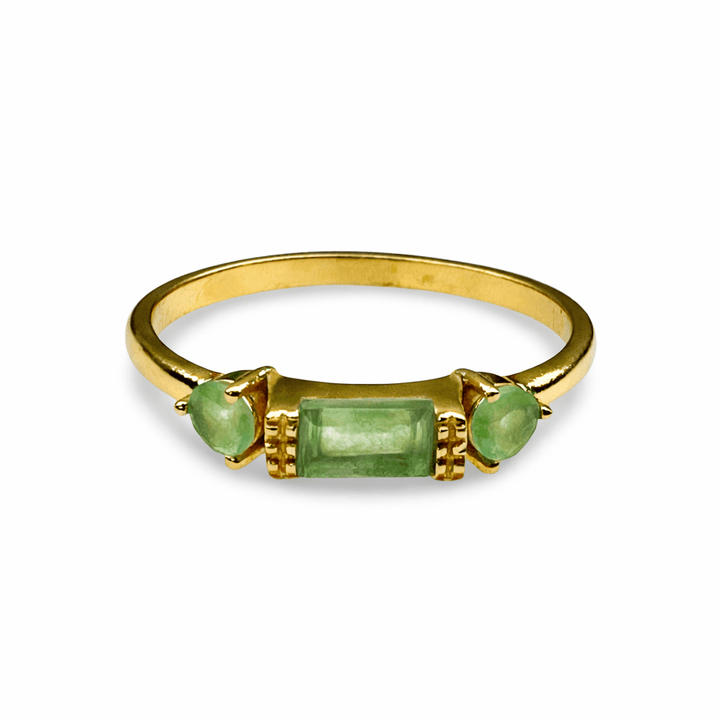 Vergoldeter Ring mit Nephrit - Einlagen - Atelier Tibet