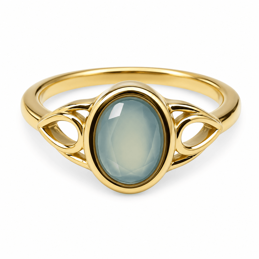 Vergoldeter Silberring mit Aqua Achat - Atelier Tibet