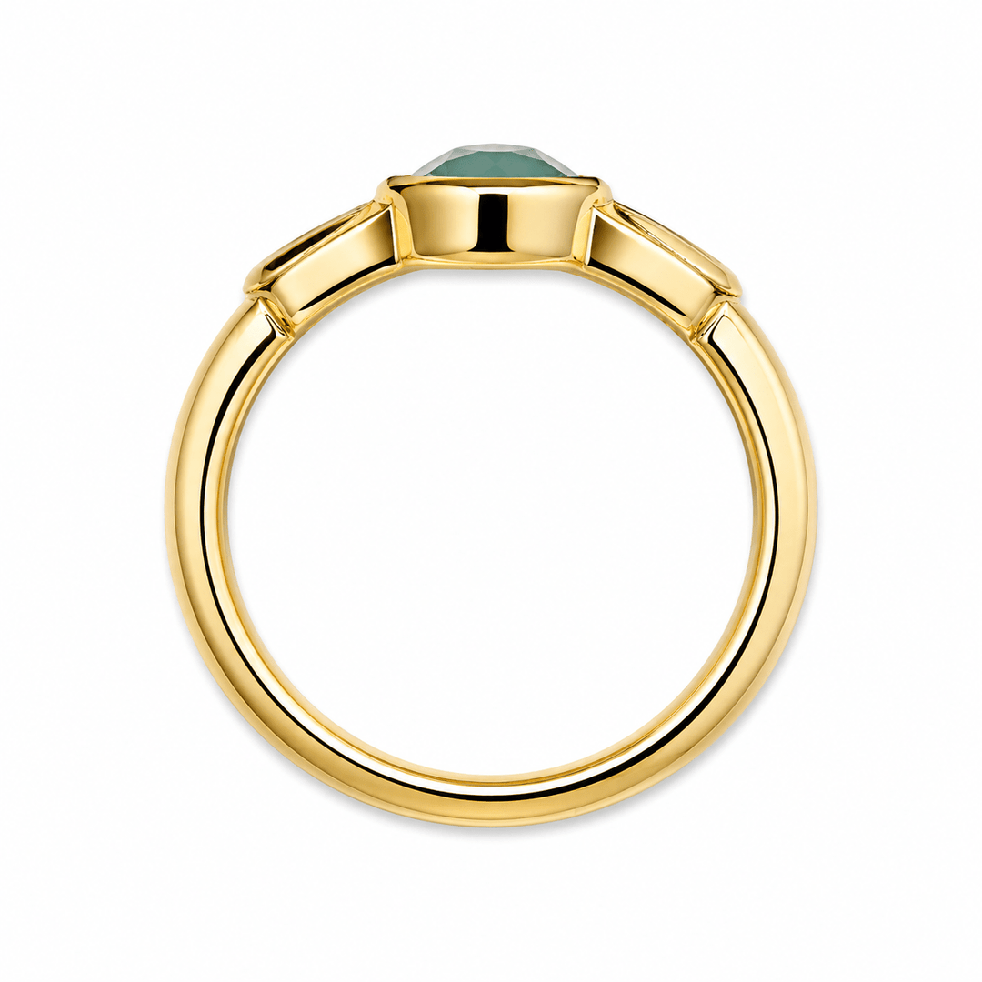 Vergoldeter Silberring mit Aqua Achat - Atelier Tibet