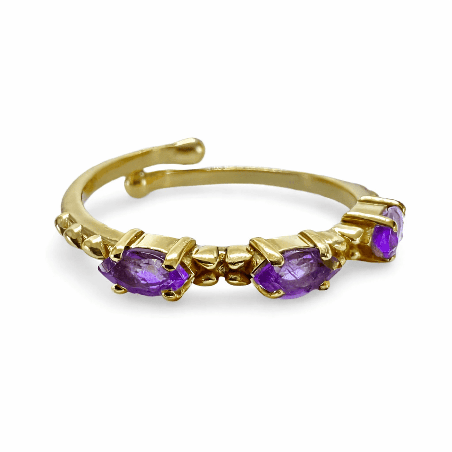 Verstellbarer vergoldeter Ring mit Amethyst - Atelier Tibet
