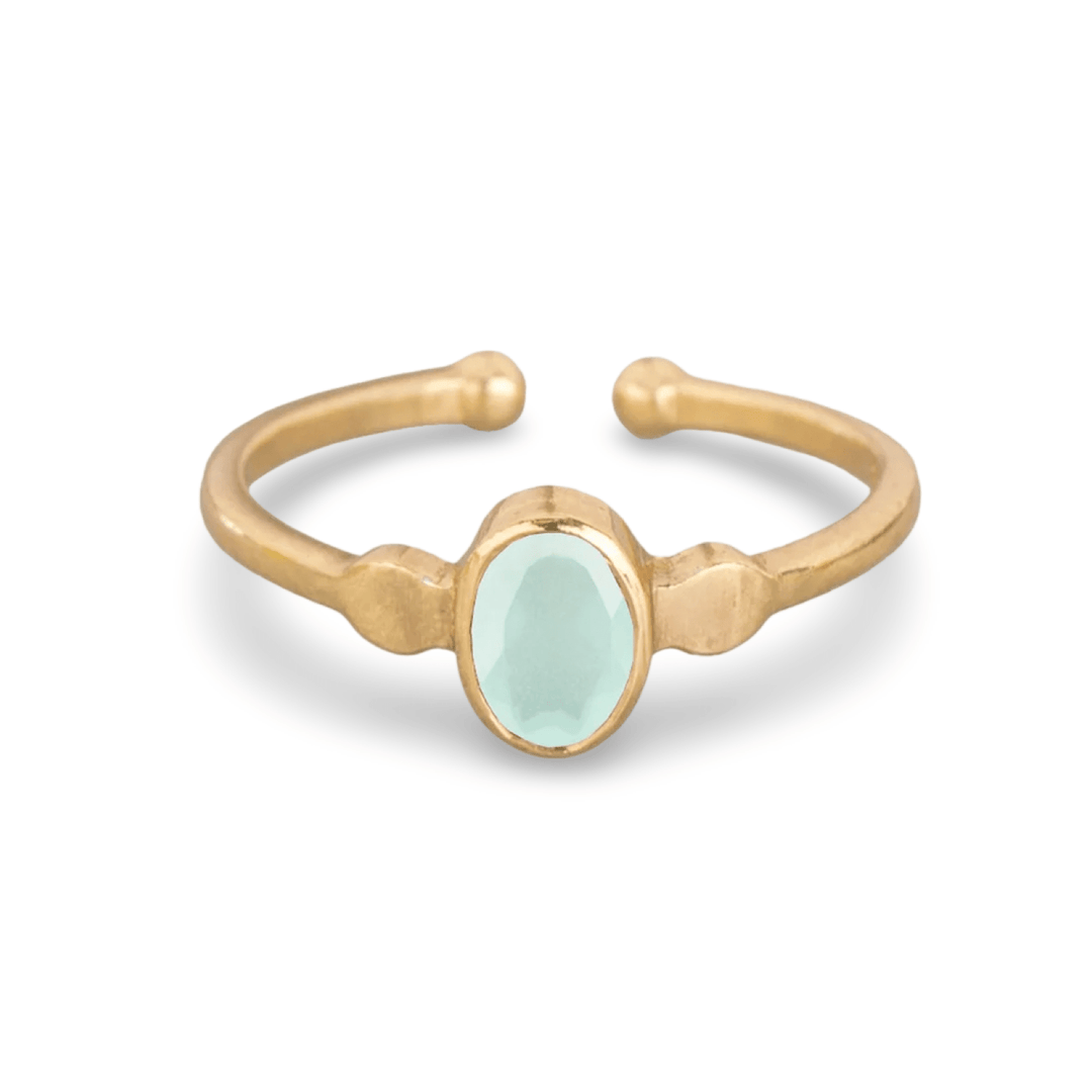 Verstellbarer vergoldeter Ring mit Aqua Chalcedon - Atelier Tibet