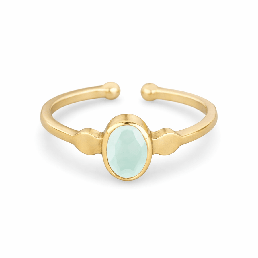 Verstellbarer vergoldeter Ring mit Aqua Chalcedon - Atelier Tibet
