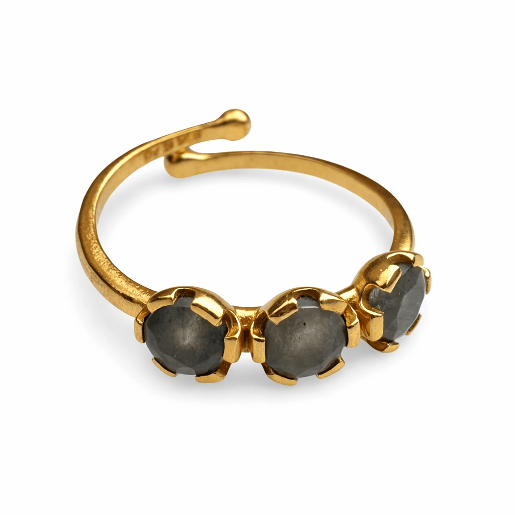 Verstellbarer vergoldeter Ring mit Labradorit - Atelier Tibet