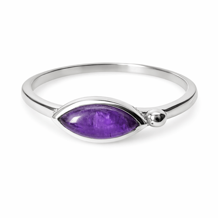 Zarter, eleganter Silberring mit farbigem ovalem Schmuckstein - Atelier Tibet