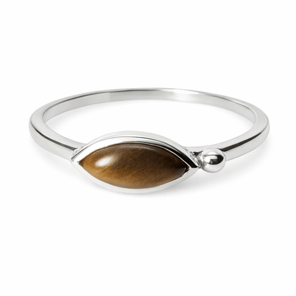 Zarter, eleganter Silberring mit farbigem ovalem Schmuckstein - Atelier Tibet